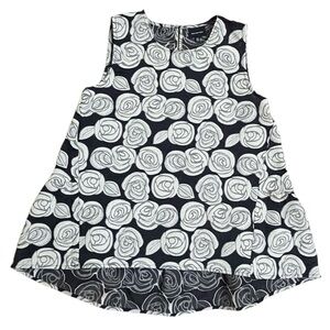 Who What Wear Black and White Rosette Rose Pattern Sleeveless Peplum Blouse XS